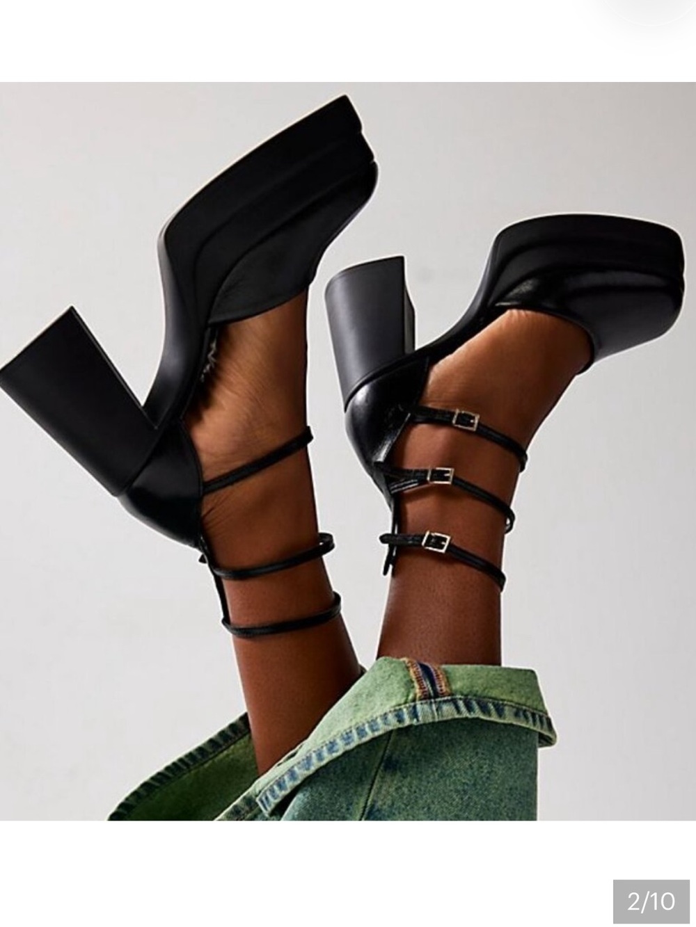 Free People Mary Jane’s Black Square-Toe Platform 3 Ankle-Strap Heels